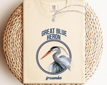 Blå häger Comfort Colors T-shirt - Akvarell fågelkonst