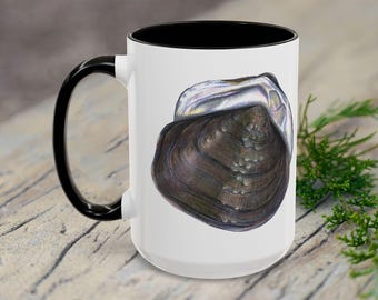 Tazza di cozze, regalo di cozze d&#39;acqua dolce, buongustaio, Grandi Laghi, tazza da caffè, conchiglia, Cottage Core