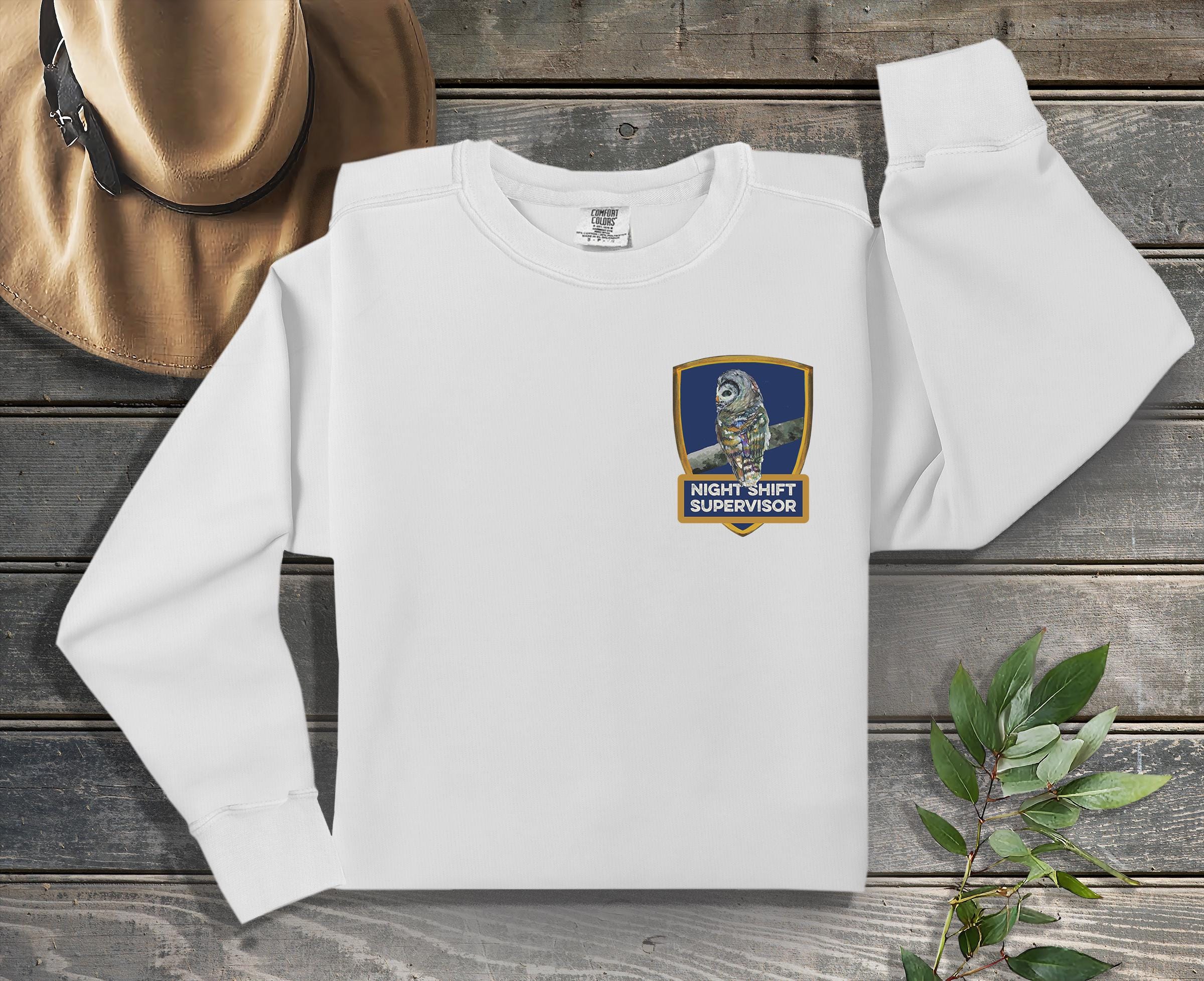 Night Owl Sweatshirt: Night Shift Supervisor Badge, Comfort Colors