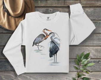 Sweatshirt met afbeelding van een grote blauwe reiger, Comfort Colors aquarel vogelkunst