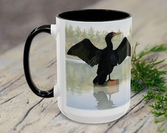 Double-crested Cormorant Pastel: Two-tone Ceramic Mug