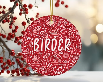 Birder Doodles - Red Ceramic Ornament