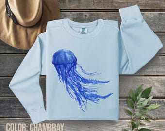 Vintage Jellyfish Watercolor on Comfort Colors Sweatshirt