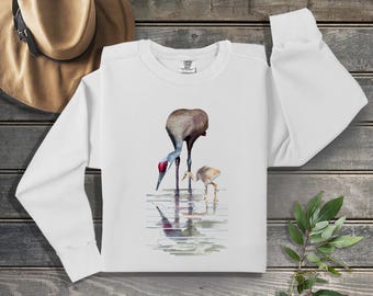 Sandhill Crane and Chick on Comfort Colors Sweatshirt
