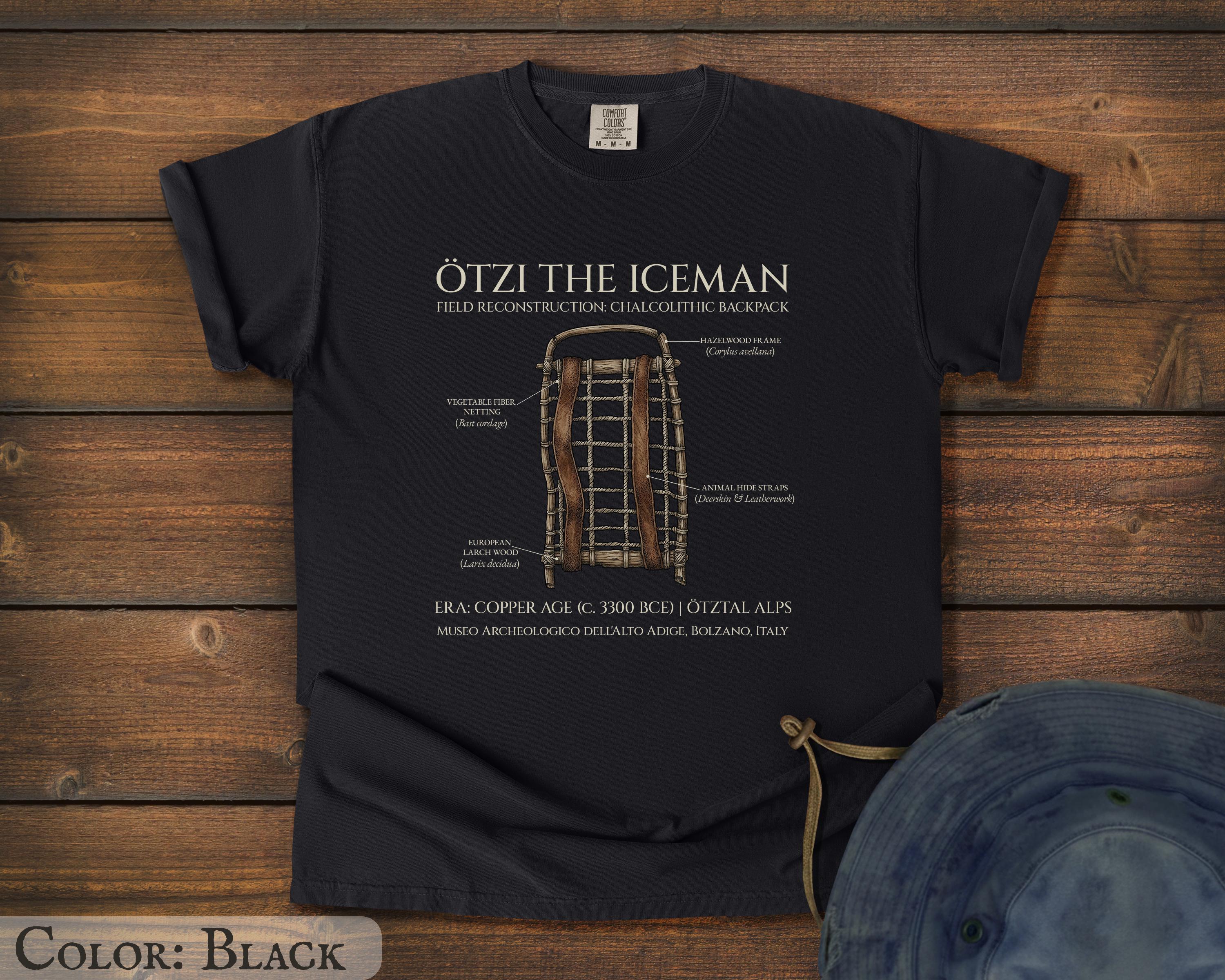 Otzi the Iceman Backpack Archaeology Art on Comfort Colors Tshirt