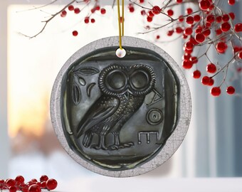 Athenian Owl on Ancient Greek Coin - Ceramic Ornament