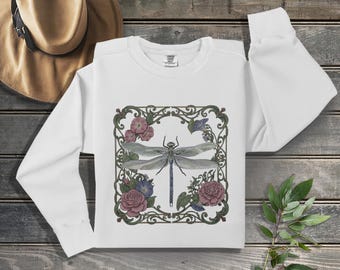 Dragonfly with Morning Glories -  on Comfort Colors Sweatshirt