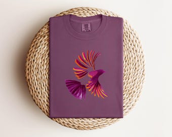 Abstract Colorful Bird in Flight on Comfort Colors Tshirt (Kerala Bird)