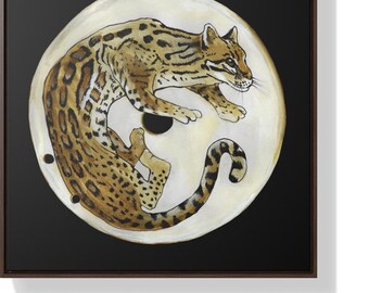Ocelot Canvas, Ocelot Gorget Painting Inspired by Jaguar Gorget, Mississippian Culture, Archaeologist Gift, Indigenous American Culture