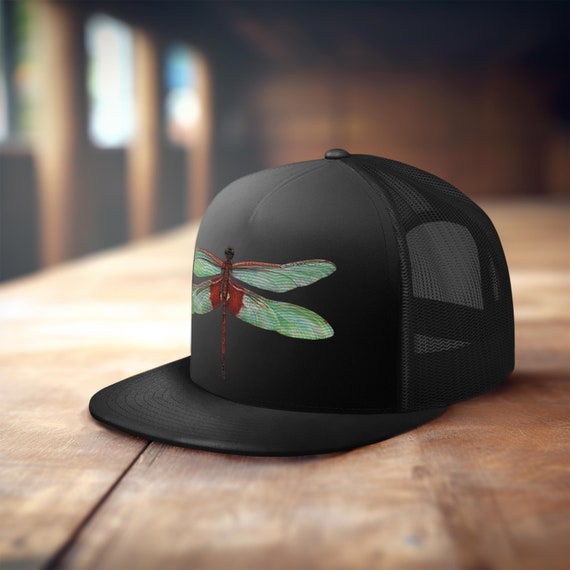Dragonfly Trucker Hat Multi-Colored Dragonfly Patched Cotton Trucker Cap - Black  main image 3