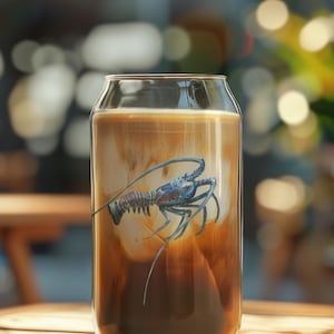 ブルーロブスター缶型ガラス ブルー| ロブスターガラスタンブラー | コーラルリーフ | 海の生き物 | ボート用キッチン用品、ビーチ好きの方へのユニークなギフト