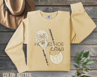 Diagram van een hoefijzerkrab op een Comfort Colors-sweatshirt