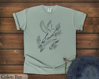 Peace Dove and Olive Branch Calligraphy Ink Art on Comfort Colors Tshirt