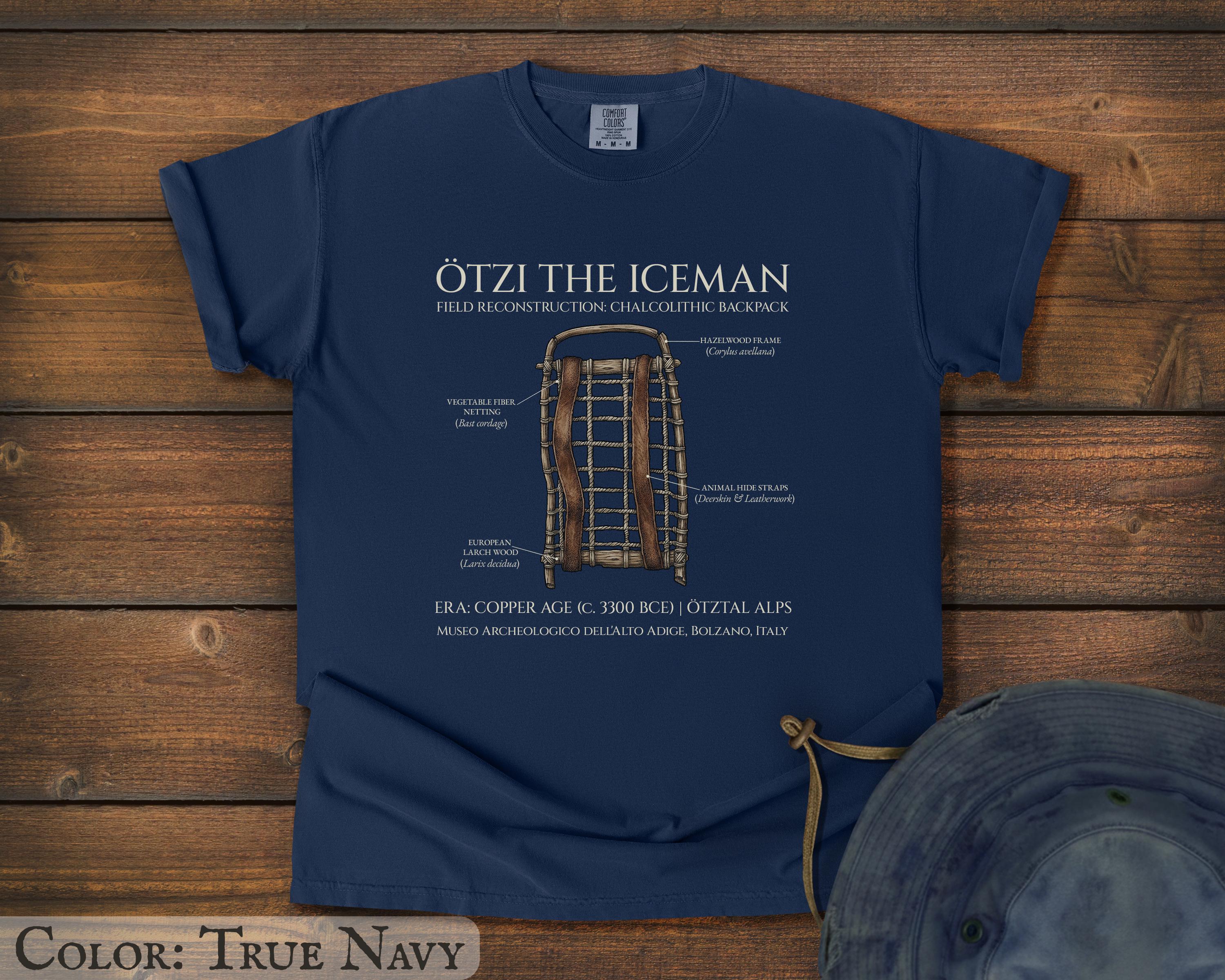 Otzi the Iceman Backpack Archaeology Art on Comfort Colors Tshirt