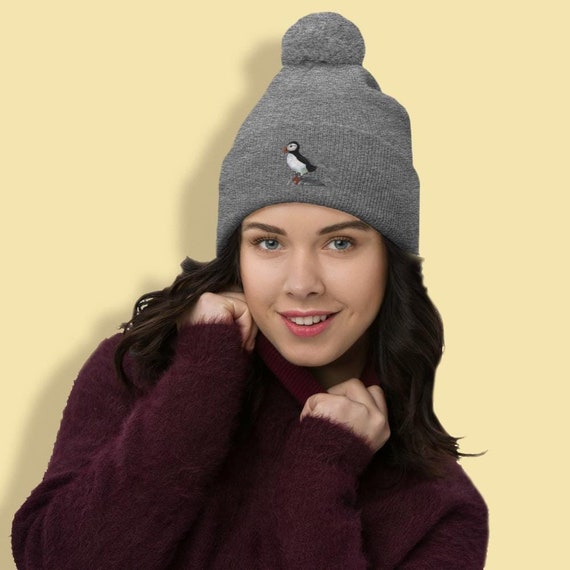 Puffin Embroidery Pom-pom Beanie, | Puffin Lovers Gift  display picture 3