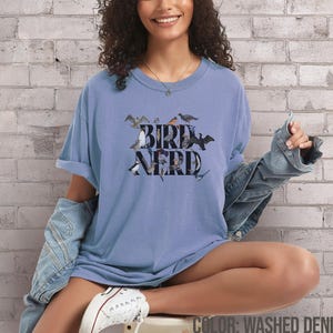 Camiseta nerd de pássaros, camiseta com letras ilustradas de pássaros, camiseta com estética da natureza, presente para ornitologia, roupa boho para vida selvagem, camiseta plus para presente para amantes de pássaros