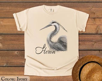 Heron Bird Graphic T-shirt, Comfort Colors Crewneck T-shirt, gåva för naturälskare