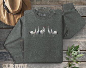 Red-crowned, Sarus, and Sandhill Cranes on Comfort Colors Sweatshirt