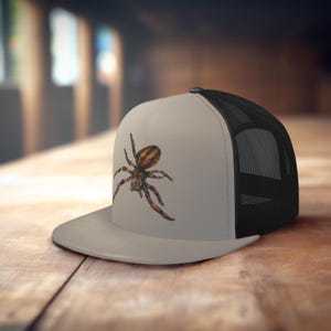 Garden Spider Trucker Cap, Embroidered Arachnid Hat, Nature Cap, Spider Lover Gift, Goblincore Hat, Creepy Cute Hat for Gardener, Halloween