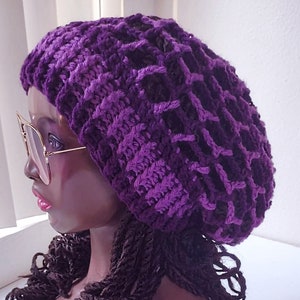 Purple Ribbed mesh tam / Summer / M L medium large / mens womens hats for dreadlocks dreads locs / 70s hat / rasta tam / net slouchy beanie