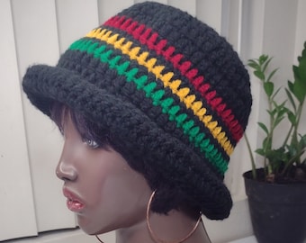 RYG Roll Brim Rasta Bucket hat Rolled brim hats for locs Rastafarian island fashion red yellow green african hat tam full brim dreadlocks