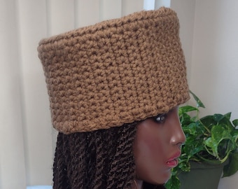 Crocheted Kufi Hat with Drawstring, Handmade Acrylic Fez