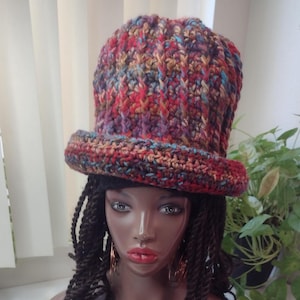 Luxe hoge hoed met rolrand rasta tam / bruin beige turkoois blauw rood zwart uniseks heren dames XL L extra grote grote hoge hoed voor dreadlocks