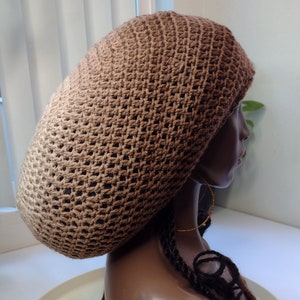 Ombre Beige bis Braun Haube Rasta Tam Unisex passend für L bis XL Crochet Slouchy Hat für Dreadlocks