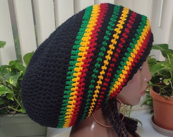 Rot, Gelb, Grün Rasta Tam - Slouchy Dreadlock Mütze
