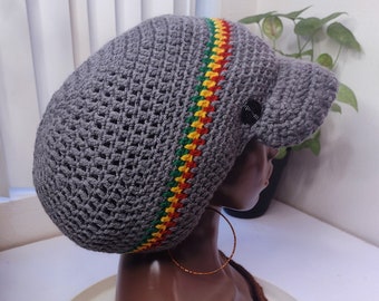 Quiet Groove Rasta Tam with Brim long beanies slouchy beanies large hat for dreadlocks dreads oversized hat xl hat baggy hat big tams locs