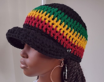 Rasta baseball hat / D-Reggae Cap / Adjustable / tam with brim brimmed mesh tam net tam rasta tam mesh cap dreadlocks hat long dreads