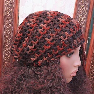 Earth crochet mesh tam / unisex men's women's / Fits small to medium / brown black beige navy pink slouchy beanie stretch hat for dreadlocks