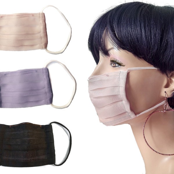 1 layer 100% Silk face mask with copper nose wire / lightweight breathable sheer face mask / Made in the USA / single layer real silk mask