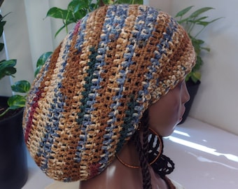 Dome Rasta Tam / Unisex / Mountain Brown / extra large Slouchy long knit hat L XL big beanie hats for dreadlocks dreads locs baggy hat tams