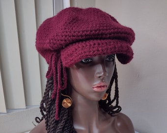 Burgundy Dark Red newsboy hat flat cap Skate Date 70s hat golf caps flat hat jockey hat taxi hat unisex hat mens hat Cabbie kangol  L medium