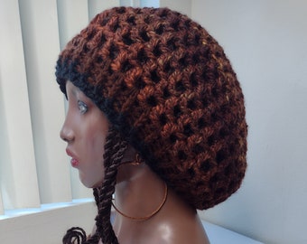 Chocolate Brown Tiger Mesh crochet rasta tams / net tam / medium large tams hats for dreadlocks dreads locs braids fall hats slouchy beanie