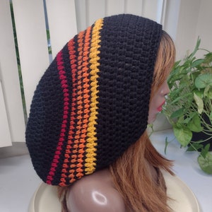 Traveler Dome Rasta tam / red orange yellow brown black unisex men&#39;s women&#39;s baggy slouchy beanies L XL extra large hats for dreadlocks