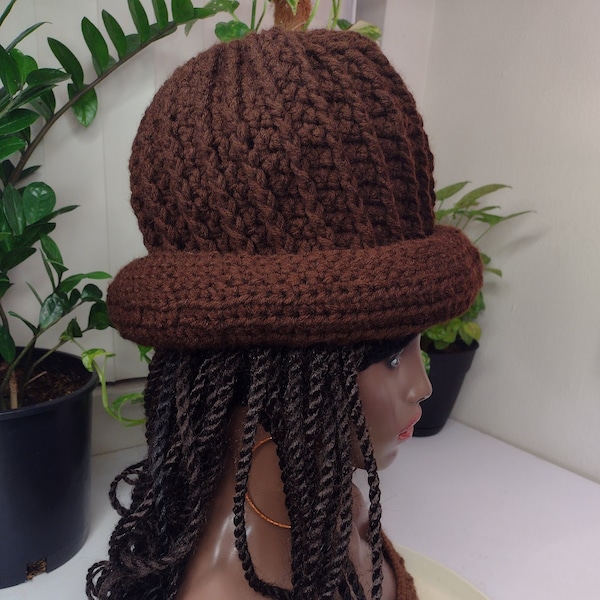 Brown Deluxe Roll Brim Rasta Bucket hat Rolled brim hats for locs Rastafarian island bowler black red yellow green african tam dreadlocks