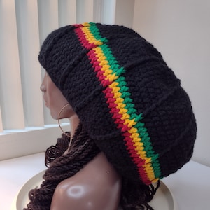 XXL Reggae Pizzazz Rasta Tam Hut/ Unisex Herren Damen rot gelb grün schwarz extra große XL Baskenmütze Hüte für lange Dreads Dreadlocks locs