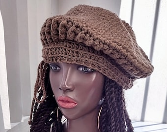 Light brown City Beret / 30+ colors / french beret black beret boho chic crochet beret  french hats cute hats Paris hat M medium tam