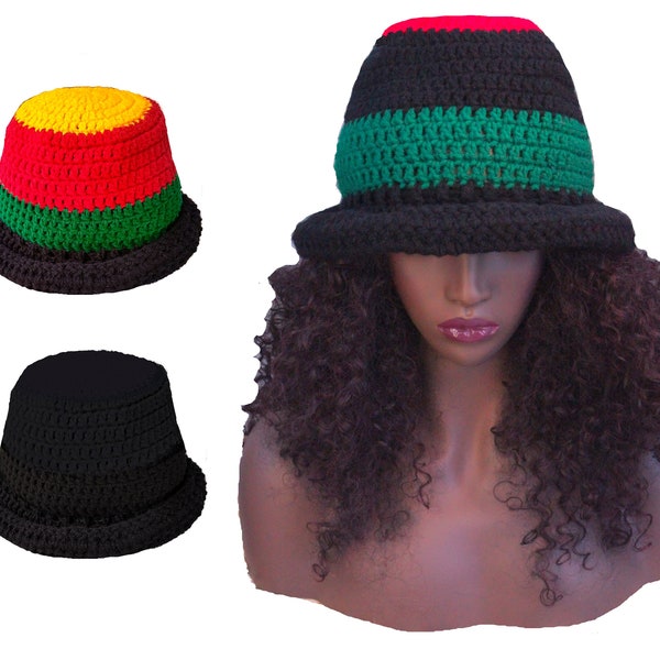 Roll Brim Rasta Bucket hat Rolled brim hats for locs Rastafarian island fashion red yellow green african hat tam full brim dreadlocks
