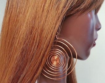 Copper Hoop Earrings Spiral earrings circle earrings large hoop earrings