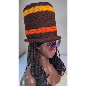 2 stripe Mad Hatter Roll Brim Rasta top hats for locs Rastafarian island fashion african tam large hats for dreadlocks afros L XL big tams