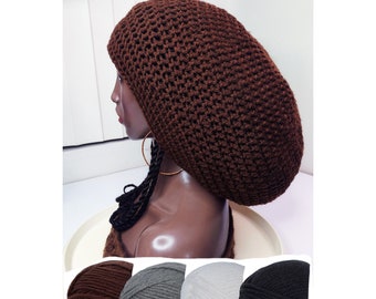 Premium Dark Brown Dome rasta tams / Anti-pill / white gray black / unisex / XL L large beanies big african hats for dreadlocks dreads locs
