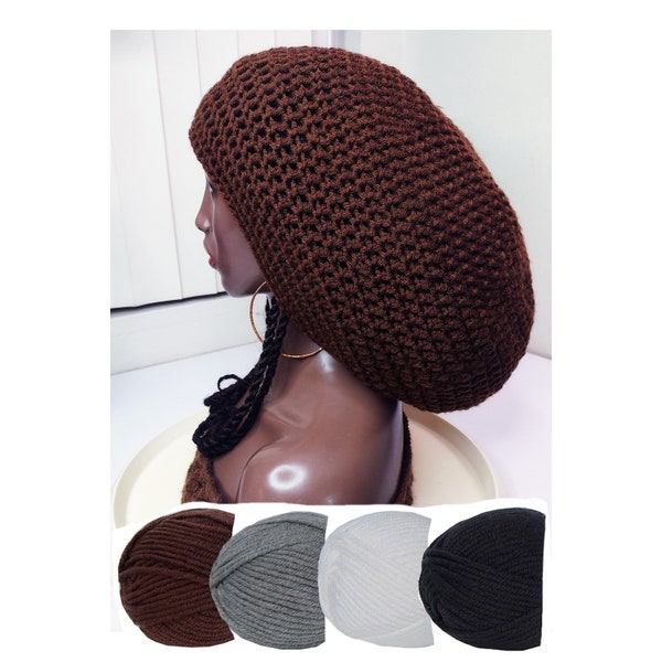 Premium Dark Brown Dome rasta tams / Anti-pill / white gray black / unisex / XL L large beanies big african hats for dreadlocks dreads locs