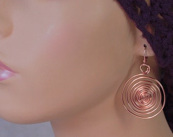 M Copper Spirals Earrings / 2" long / medium circle earrings copper hoops earrings gifts for her geometric large handmade hoop earrings