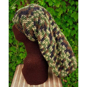 Mega XXL Crochet Rasta Tam, Green Camouflage Slouchy Beanie