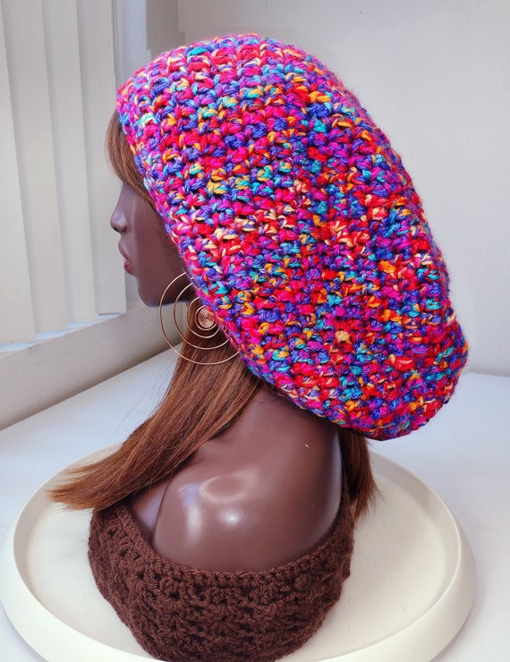 Comfy Cotton Rasta Slouchy Beanie Visor For Dreadlocks – Navy, One Size Fits Most