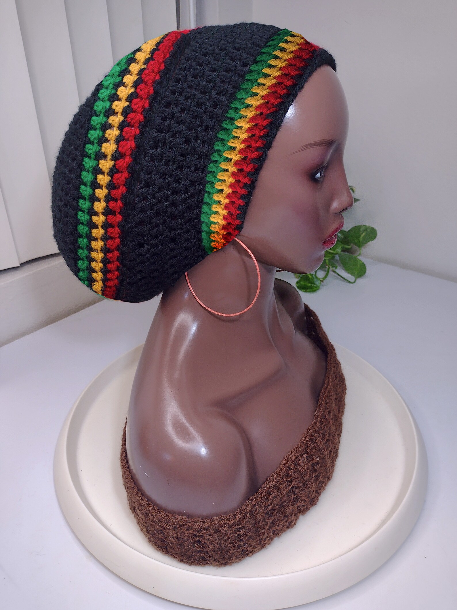 Hemp Hat Tam Crocheted w/drawstring Red Yellow Green Medium