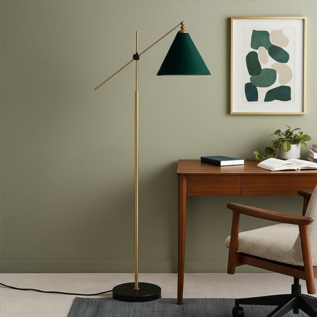 Mid Century Modern Floor Lamp | Brass Swing Arm, Marble Base - Etsy